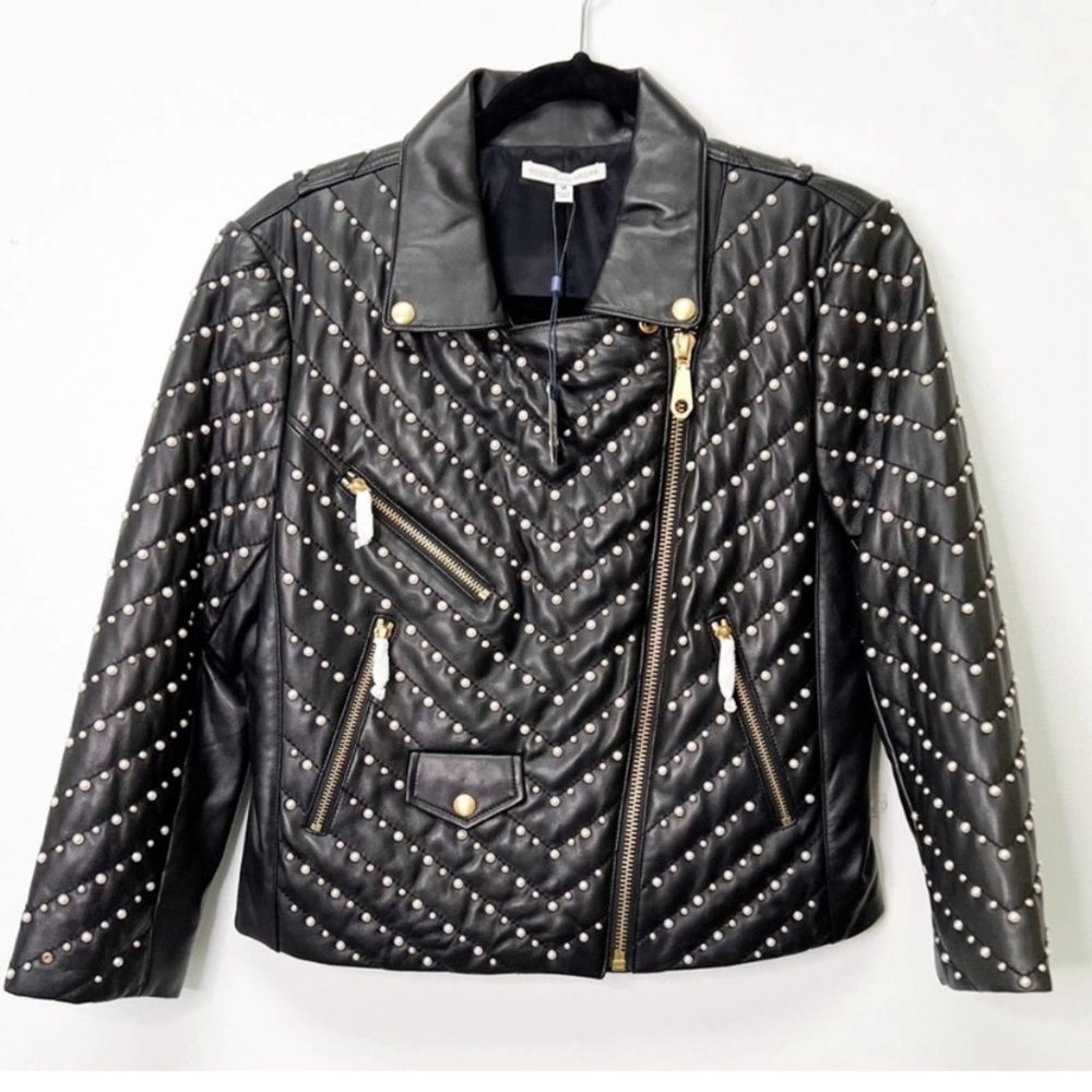 Looking for REBECCA MINKOFF black pearl leather jacket size Large